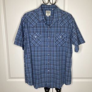 Mens Ely Cattleman Short sleeved‎ pearl snap plaid western shirt XL
